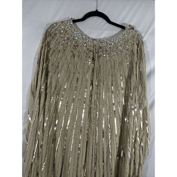 NWT Mac Duggal [ 12 ]‎ 93869 Beaded Embellished Column Cape Gown Champagne - Picture 14 of 16